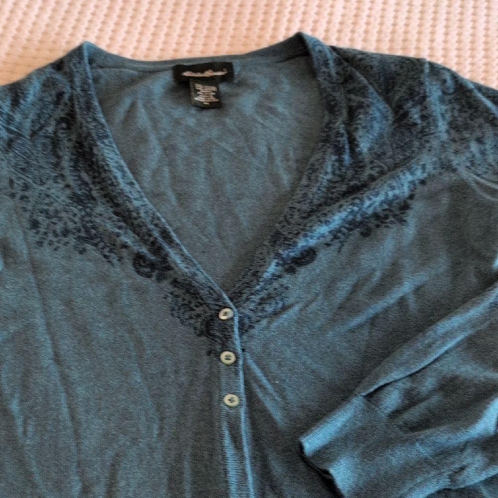 Eddie Bauer Teal Cardigan Sweater Angora Blend - Picture 7 of 11